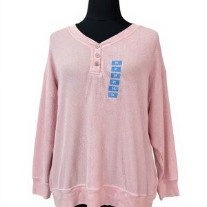 Pink Henley  Thermal Sweater